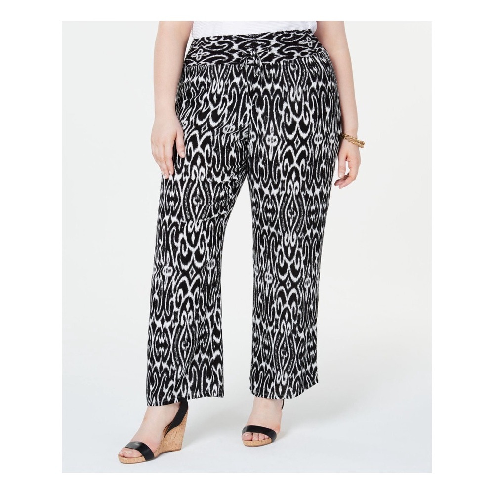 INC International Black Printed Wide Leg Pants 1X